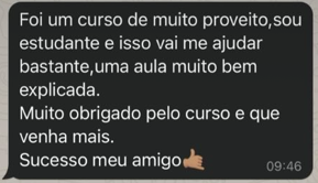 Depoimento real de aluno do curso — 2